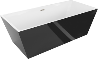 Baignoire Mexen Lita autoportante 170 x 75 cm, blanche/noire, trop-plein en nickel brossé - 52121707575-97