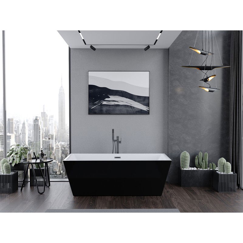 Mexen Lita baignoire autoportante 170 x 75 cm, blanche/noire, trop-plein gun metal - 52121707575-95