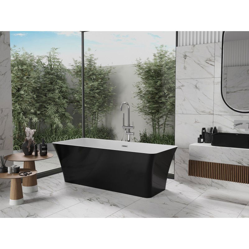Mexen Tonia baignoire autoportante 170 x 75 cm, blanc/noir, trop-plein chromé - 52171707575-01