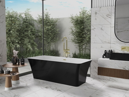 Mexen Tonia baignoire autoportante 170 x 75 cm, blanc/noir, trop-plein doré brossé - 52171707575-55