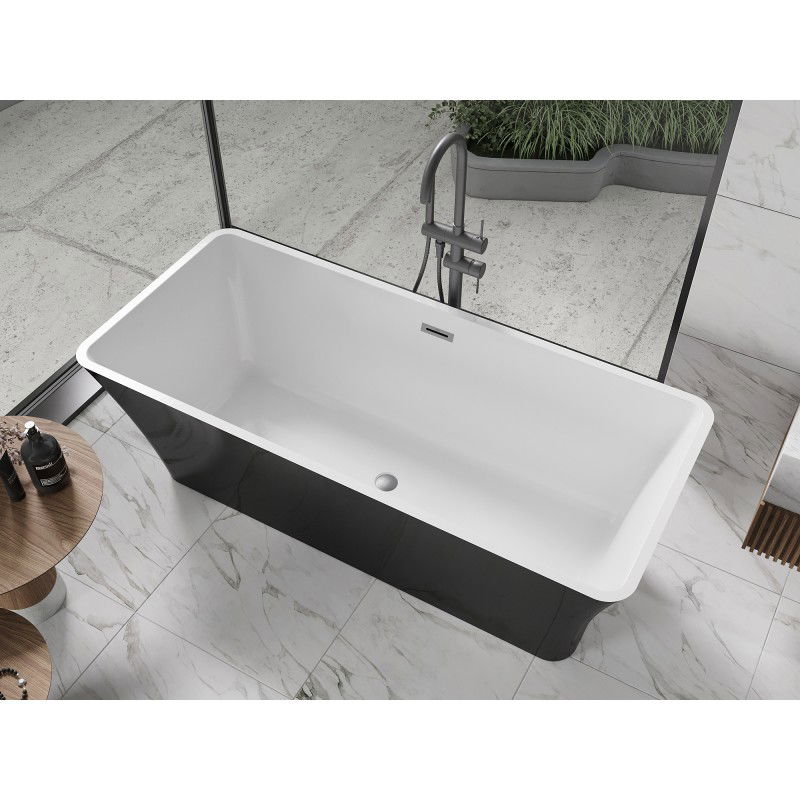 Mexen Tonia baignoire autoportante 170 x 75 cm, blanche/noire, trop-plein gris canon brossé - 52171707575-66