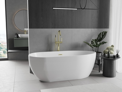 Mexen Eos baignoire autoportante 150 x 75 cm, blanche, bonde en or brossé - 52471507500-55