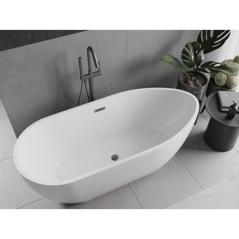 Mexen Eos baignoire autoportante 150 x 75 cm, blanche, trop-plein gun gray brossé - 52471507500-66
