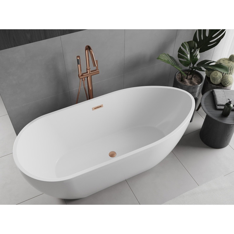 Mexen Eos baignoire autoportante 170 x 75 cm, blanche, trop-plein en cuivre brossé - 52471707500-65