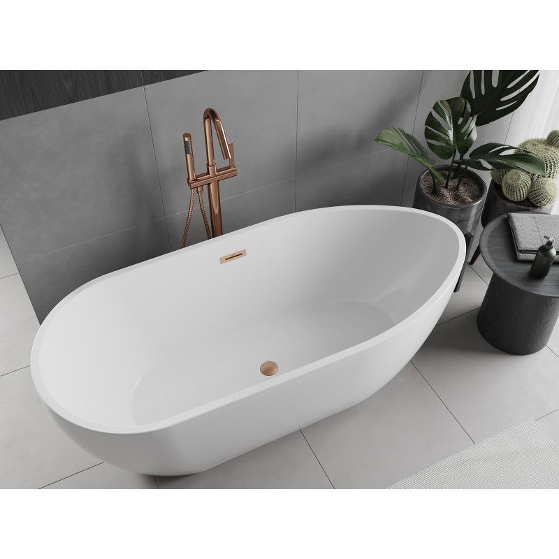 Mexen Eos baignoire autoportante 150 x 75 cm, blanche, trop-plein cuivre brossé - 52471507500-65