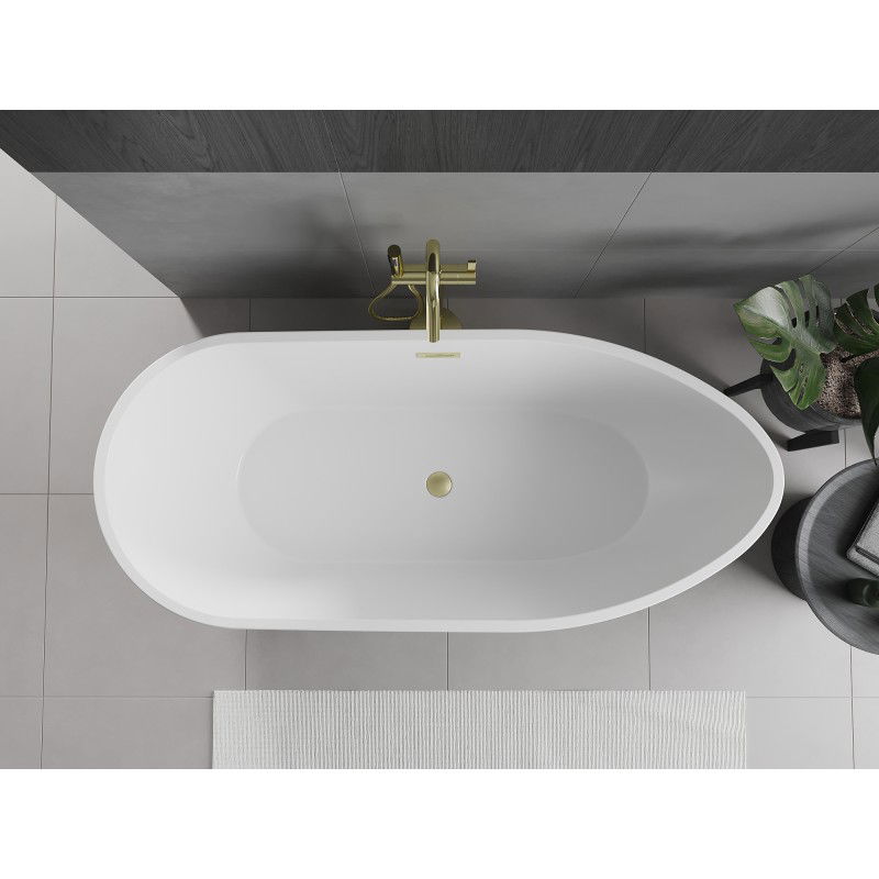 Mexen Eos baignoire autoportante 150 x 75 cm, blanche, trop-plein doré brossé - 52471507500-55