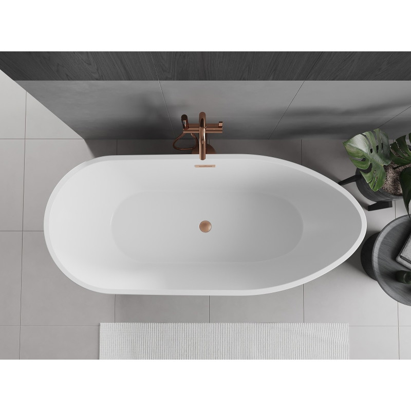 Mexen Eos baignoire autoportante 170 x 75 cm, blanche, trop-plein en cuivre brossé - 52471707500-65