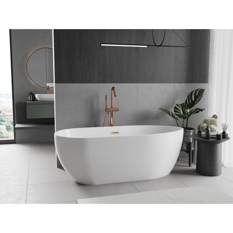 Mexen Eos baignoire autoportante 170 x 75 cm, blanche, trop-plein en cuivre brossé - 52471707500-65