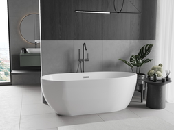 Mexen Eos baignoire autoportante 170 x 75 cm, blanche, trop-plein gris foncé brossé - 52471707500-66