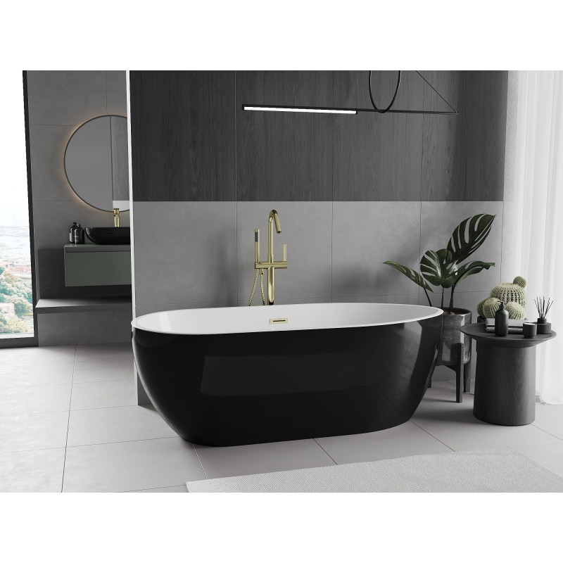 Mexen Eos baignoire autoportante 150 x 75 cm, blanc/noir, trop-plein doré - 52471507575-50