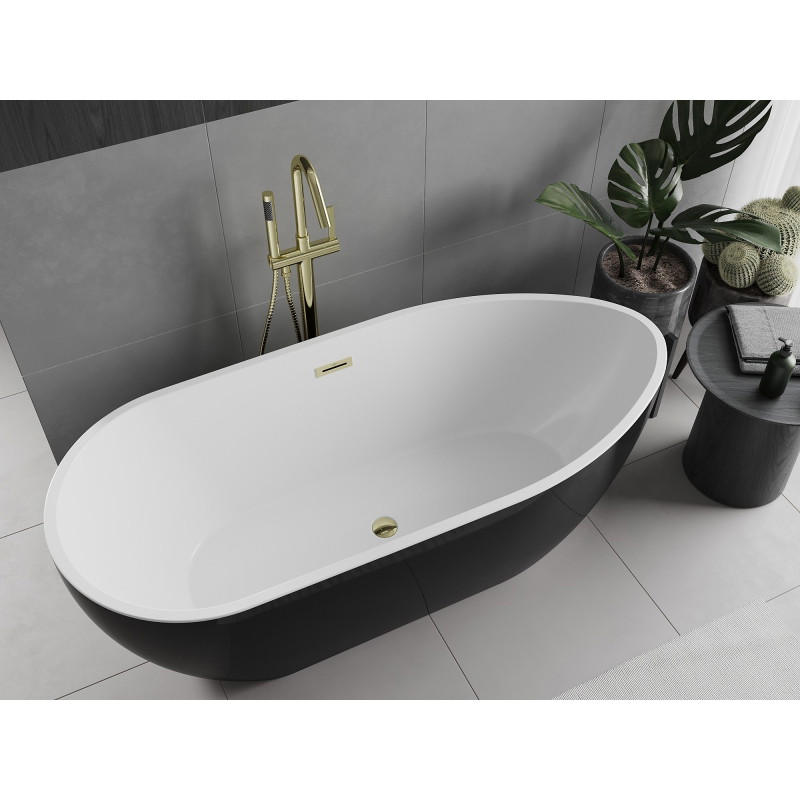 Mexen Eos baignoire autoportante 150 x 75 cm, blanc/noir, trop-plein doré - 52471507575-50
