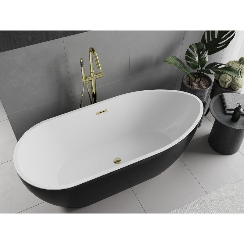 Mexen Eos baignoire autoportante 170 x 75 cm, blanche/noire, trop-plein doré - 52471707575-50