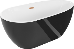 Mexen Eos baignoire autoportante 150 x 75 cm, blanche/noire, trop-plein cuivre brossé - 52471507575-65