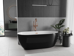 Baignoire Mexen Eos autoportante 150 x 75 cm, blanche/noire, évacuation en or rose - 52471507575-60