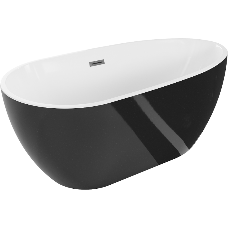 Mexen Eos baignoire autoportante 150 x 75 cm, blanc/noir, trop-plein gris canon brossé - 52471507575-66