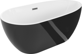 Mexen Eos baignoire autoportante 150 x 75 cm, blanc/noir, trop-plein gris canon brossé - 52471507575-66