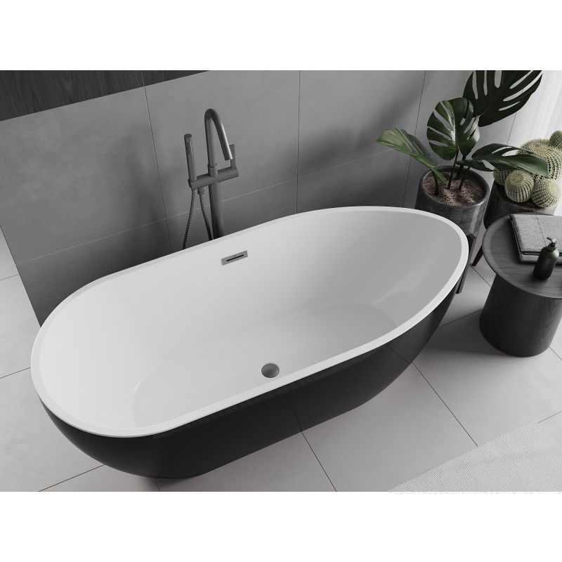 Mexen Eos baignoire autoportante 150 x 75 cm, blanc/noir, trop-plein gris canon brossé - 52471507575-66