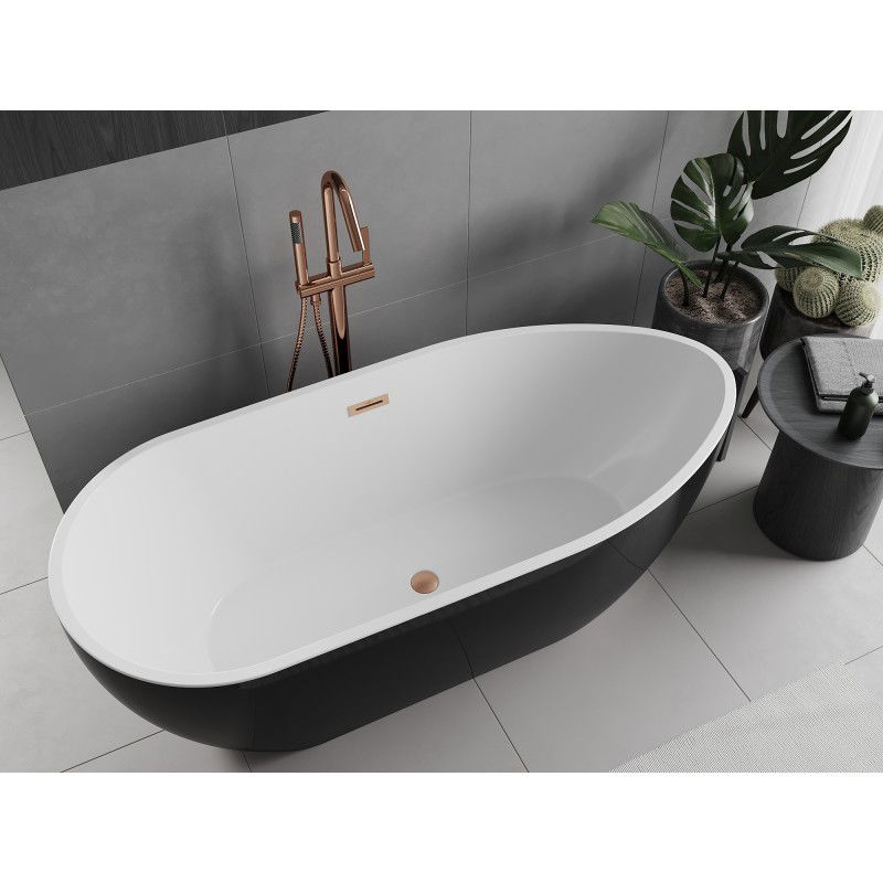 Mexen Eos baignoire autoportante 150 x 75 cm, blanche/noire, trop-plein cuivre brossé - 52471507575-65