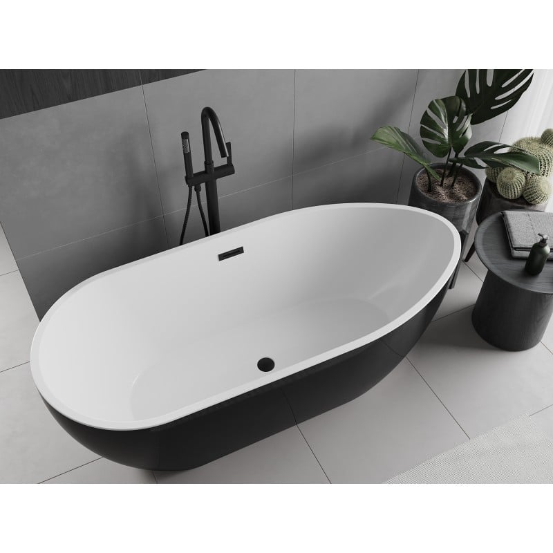 Mexen Eos baignoire autoportante 150 x 75 cm, blanche/noire, trop-plein noir - 52471507575-70