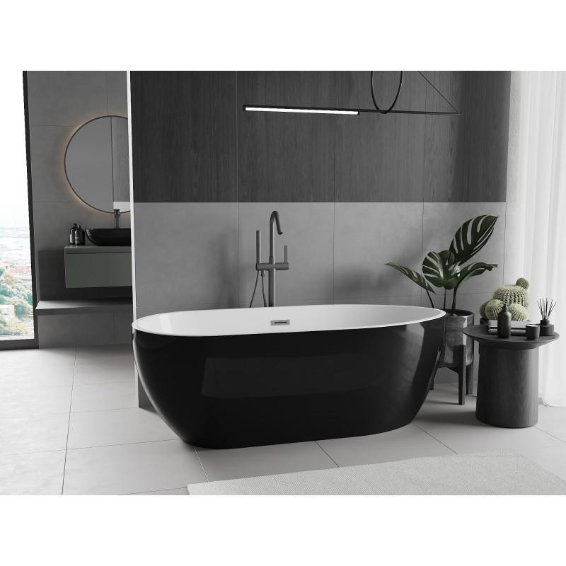 Mexen Eos baignoire autoportante 170 x 75 cm, blanche/noire, trop-plein gris canon brossé - 52471707575-66