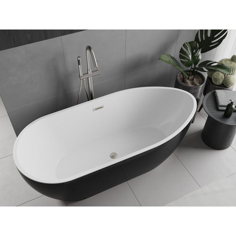 Mexen Eos baignoire autoportante 150 x 75 cm, blanc/noir, trop-plein nickel brossé - 52471507575-97