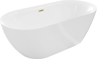 Baignoire autoportante Mexen Roxy 170 x 80 cm, blanche, avec trop-plein en laiton brossé - 51201708000-55