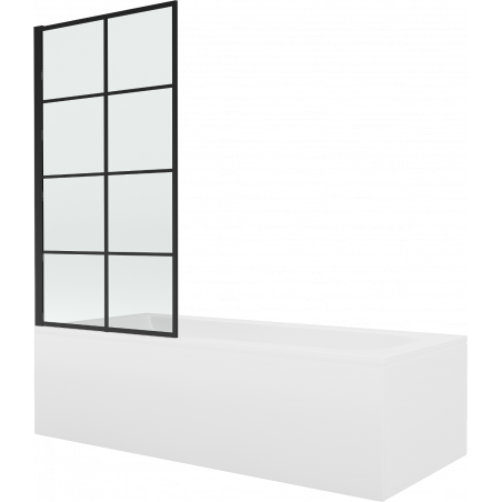 Mexen Vega baignoire rectangulaire 180 x 80 cm avec habillage et paroi de douche à 1 volet 80 cm, motif noir