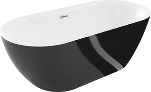 Baignoire Mexen Roxy autoportante 170 x 80 cm, blanche/noire, trop-plein en chrome - 51201708075-01