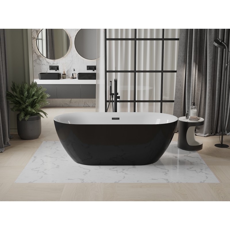 Mexen Roxy baignoire autoportante 170 x 80 cm, blanche/noire, trop-plein noir - 51201708075-70