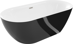 Baignoire Mexen Roxy autoportante 170 x 80 cm, blanche/noire, bonde en nickel brossé - 51201708075-97