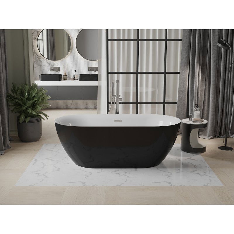 Mexen Roxy baignoire autoportante 170 x 80 cm, blanche/noire, trop-plein nickel brossé - 51201708075-97