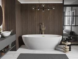 Mexen Bilbao baignoire autoportante 180 x 90 cm, blanche, trop-plein doré brossé - 51311809000-55