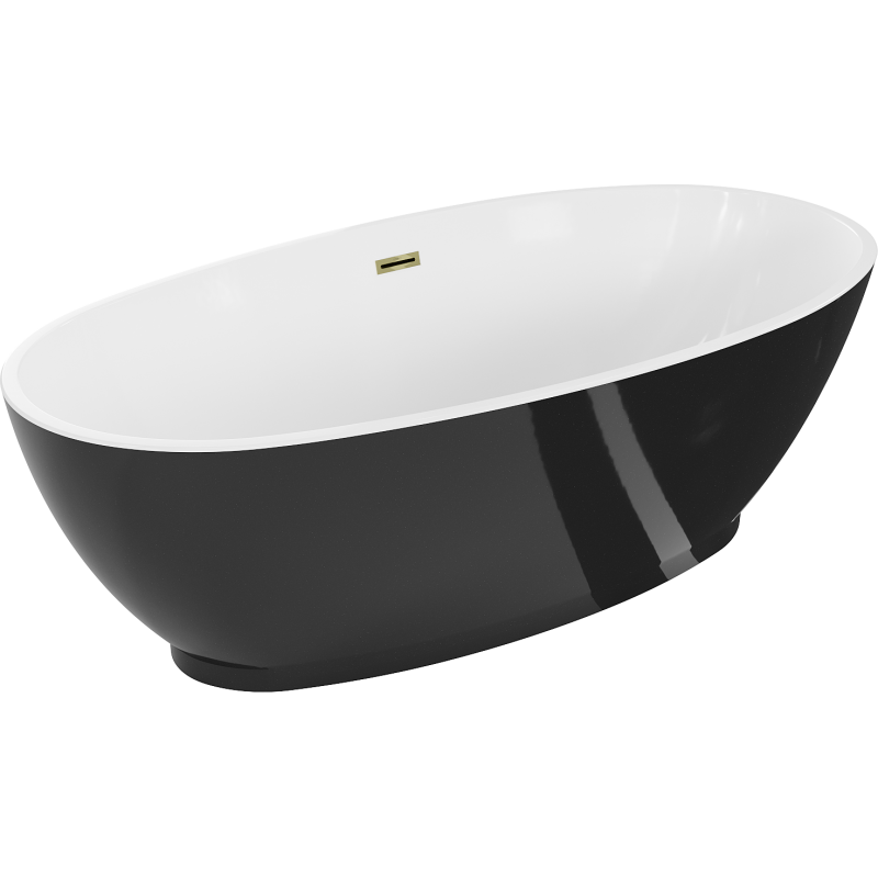 Baignoire Mexen Bilbao freestanding 180 x 90 cm, blanche/noire, sortie dorée - 51311809075-50
