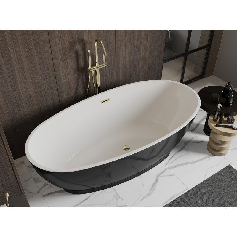 Mexen Bilbao baignoire autoportante 180 x 90 cm, blanc/noir, trop-plein doré - 51311809075-50