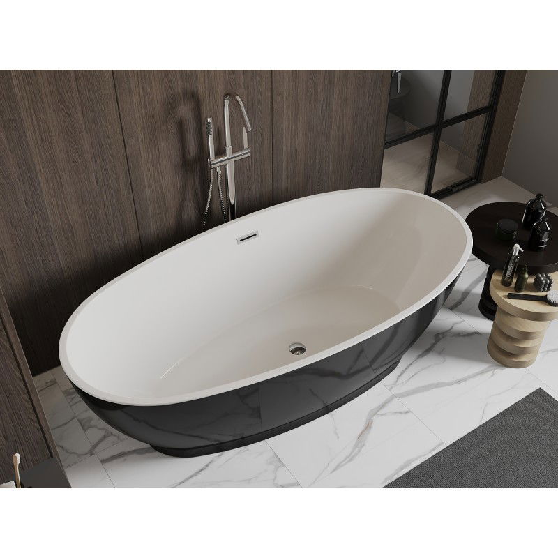 Mexen Bilbao baignoire autoportante 180 x 90 cm, blanc/noir, trop-plein chromé - 51311809075-01