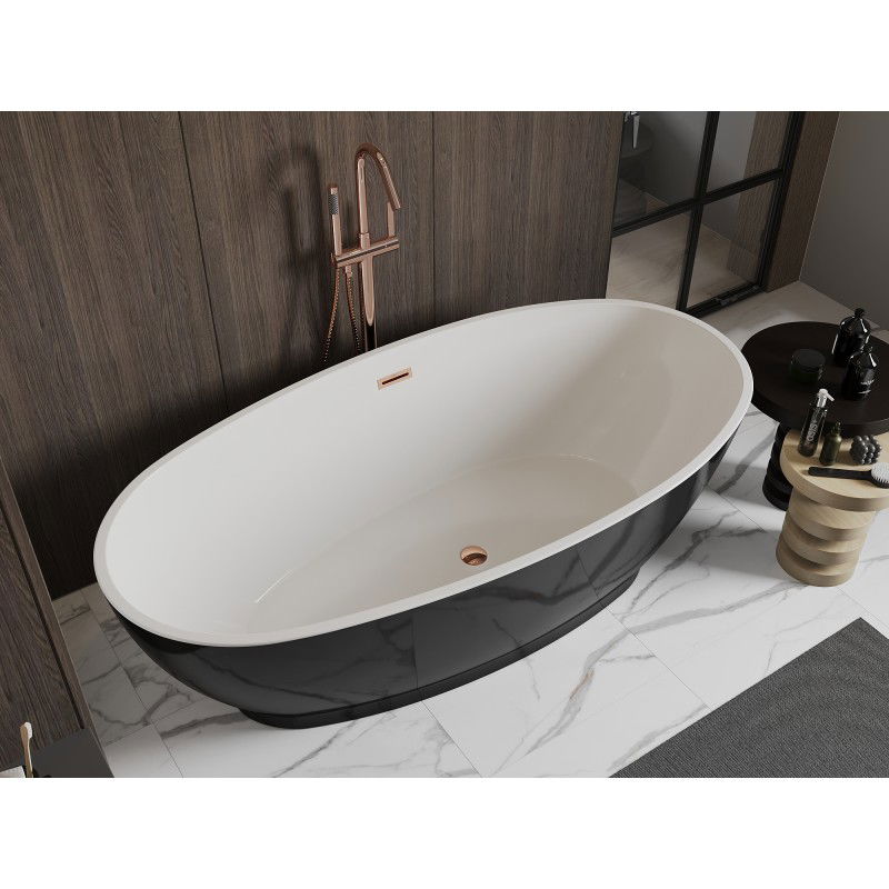 Mexen Bilbao baignoire autoportante 180 x 90 cm, blanc/noir, trop-plein or rose - 51311809075-60