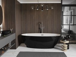 Baignoire Mexen Bilbao libre de 180 x 90 cm, blanche/noire, vidage gris gun brossé - 51311809075-66