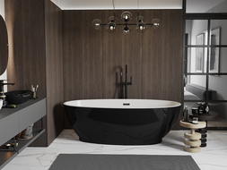 Baignoire Mexen Bilbao autoportante 180 x 90 cm, blanche/noire, trop-plein noir - 51311809075-70