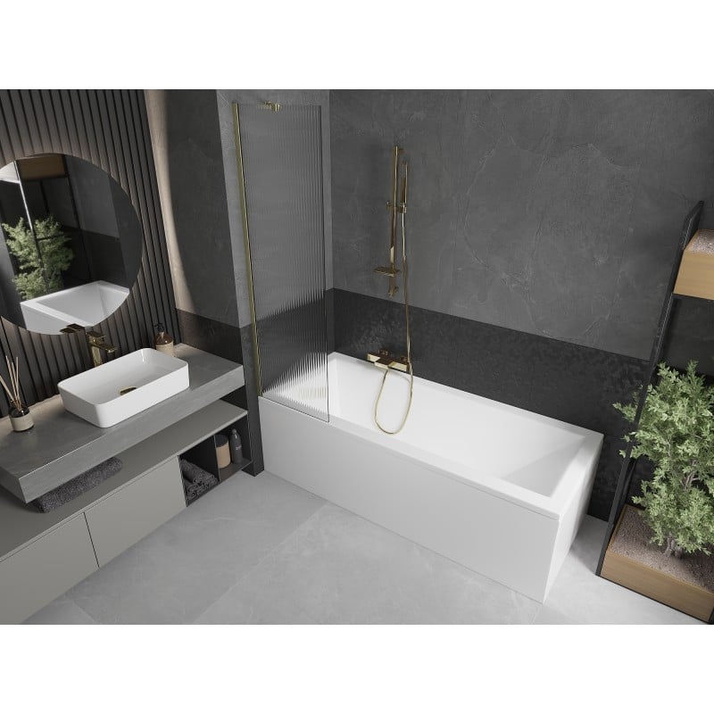 Mexen Next paroi de baignoire 1-volet 50 x 150 cm, rayures, doré brossé - 895-050-000-00-09-55