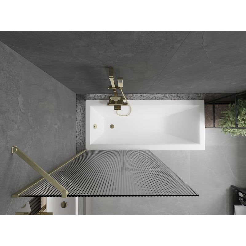 Mexen Next paroi de baignoire 1 battant 90 x 150 cm, rayures, or brossé - 895-090-000-00-09-55