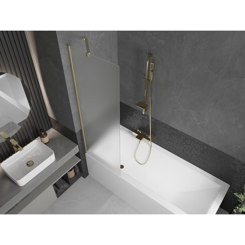 Mexen Next paroi de bain 1 vantail 60 x 150 cm, givre, doré brossé - 895-060-000-00-30-55