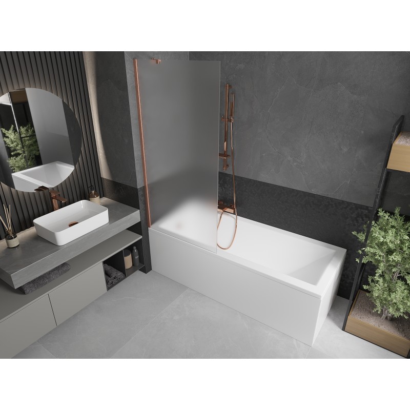Mexen Next paroi de baignoire avec 1 volet 80 x 150 cm, givré, cuivre brossé - 895-080-000-00-30-65