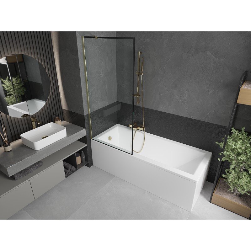 Mexen Next paroi de baignoire à 1 vantail 80 x 150 cm, cadre noir, or brossé - 895-080-000-00-70-55