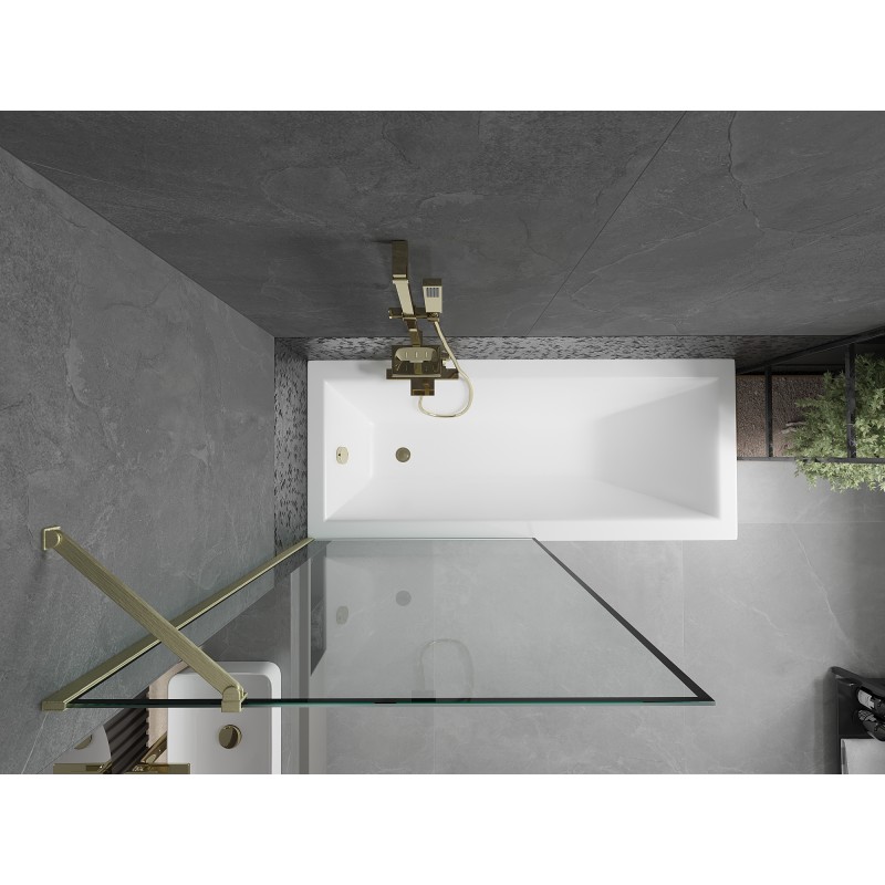 Mexen Next paroi de baignoire 1 volet 90 x 150 cm, cadre noir, or brossé - 895-090-000-00-70-55