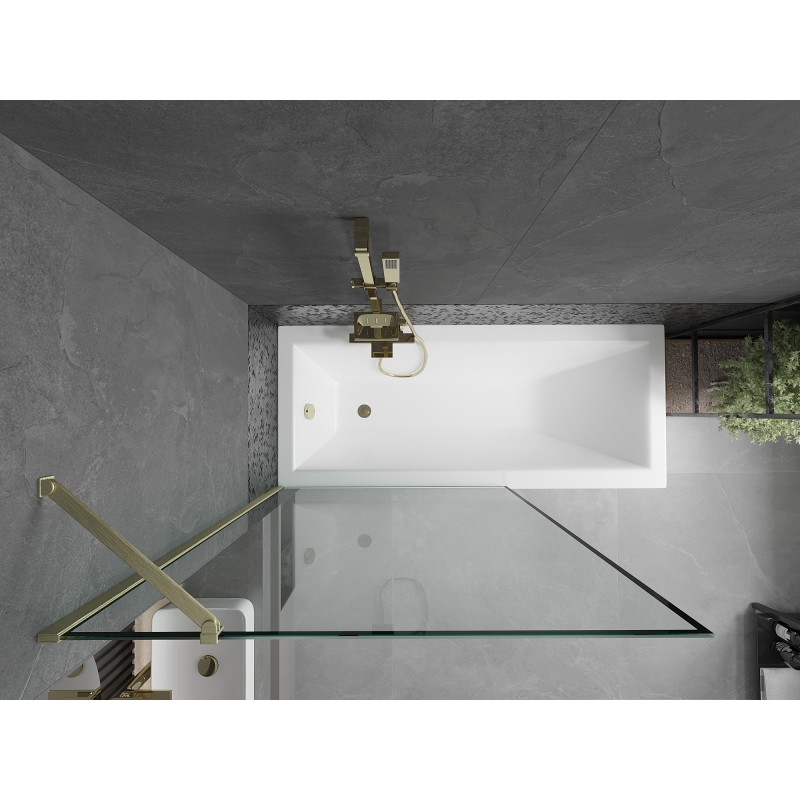 Mexen Next paroi de baignoire 1 volet 100 x 150 cm, cadre noir, or brossé - 895-100-000-00-70-55