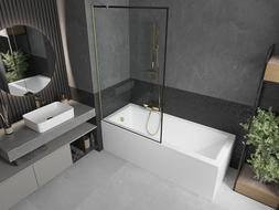 Mexen Next paroi de baignoire 1 volet 100 x 150 cm, motif noir, or brossé - 895-100-000-00-70-55