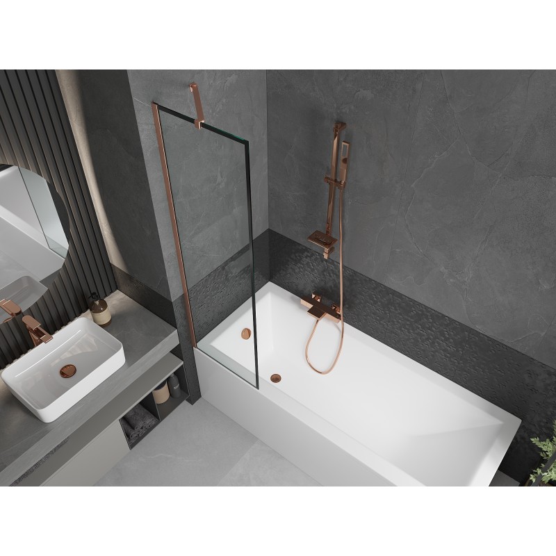 Mexen Next paroi de baignoire 1 volet 50 x 150 cm, cadre noir, cuivre brossé - 895-050-000-00-70-65