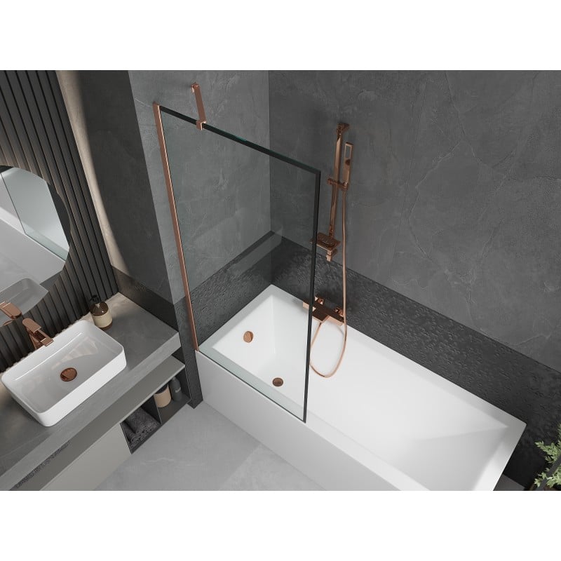 Mexen Next paroi de baignoire 1-volet 80 x 150 cm, cadre noir, cuivre brossé - 895-080-000-00-70-65