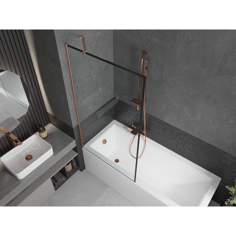 Mexen Next paroi de baignoire à 1 volet 90 x 150 cm, cadre noir, cuivre brossé - 895-090-000-00-70-65