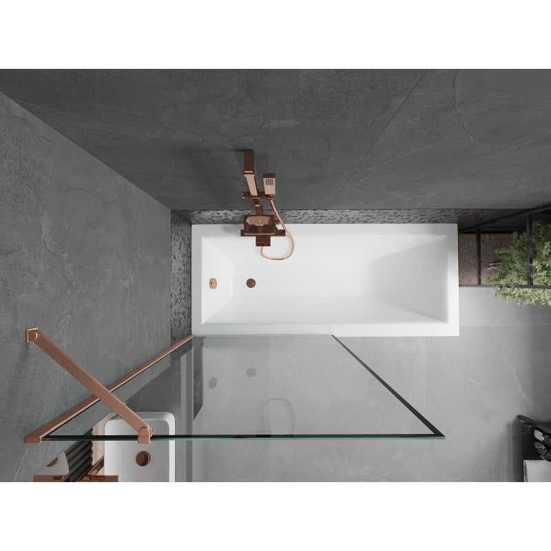 Mexen Next paroi de baignoire à 1 volet 90 x 150 cm, cadre noir, cuivre brossé - 895-090-000-00-70-65